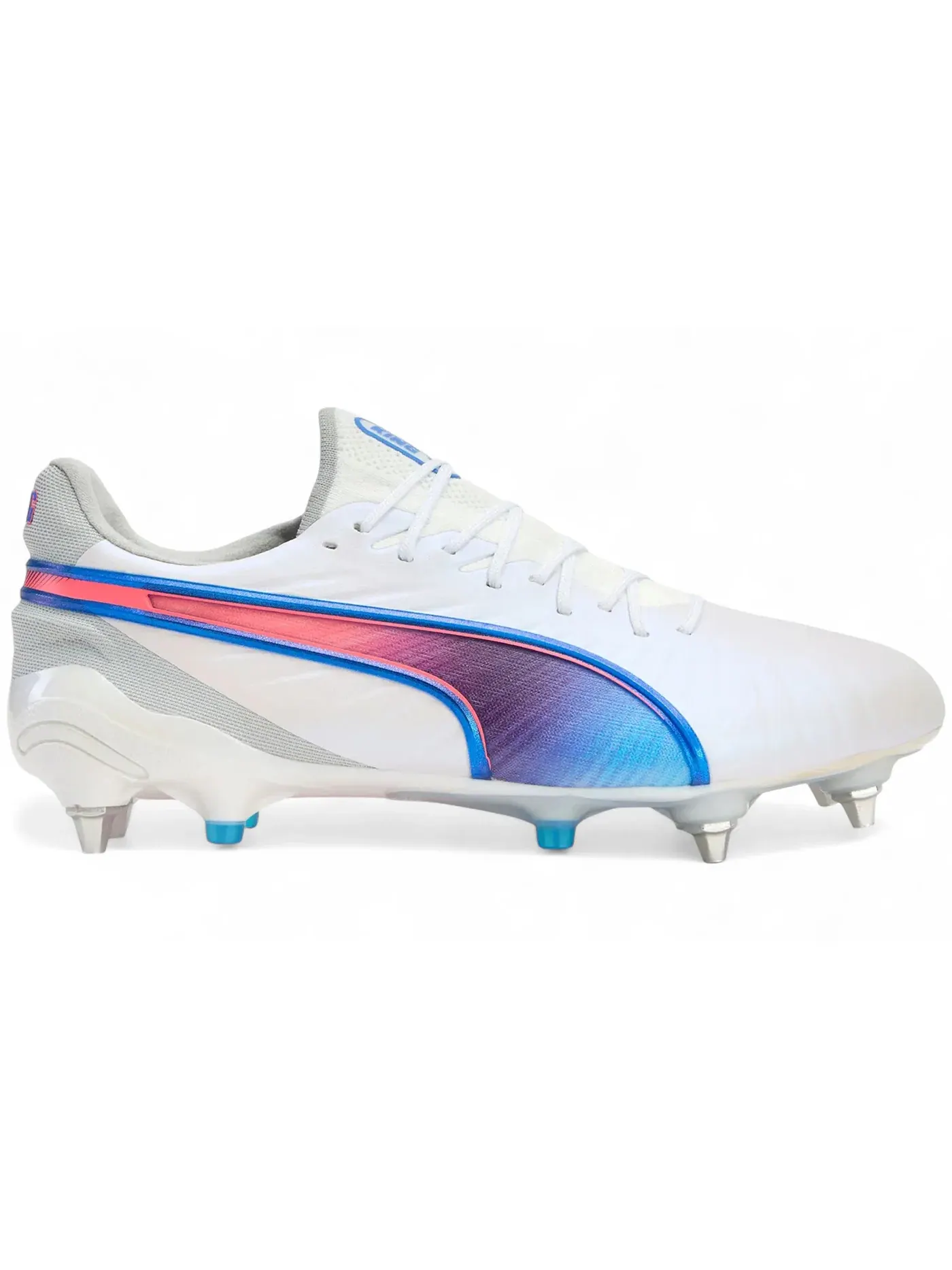 Мужские бутсы с кожаным верхом Puma King Ultimate MxSG Puma White/Bluemazing/Flat Light Grey/Sunset Glow — изображение 1 из 1