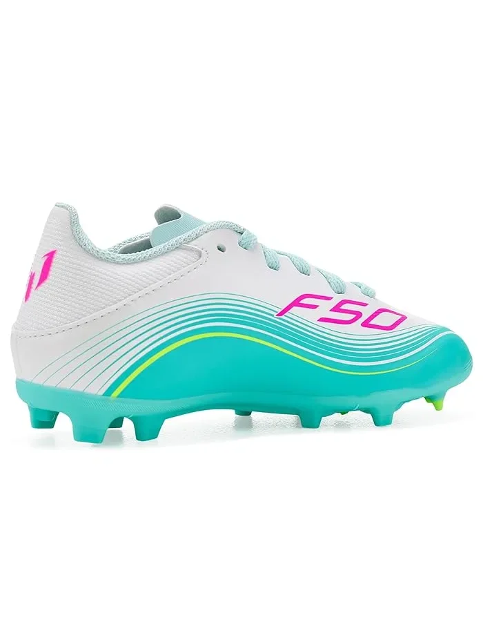 Бутсы футбольные F50 Messi League Adidas Kids — изображение 3 из 4, белый/розовый/голубой