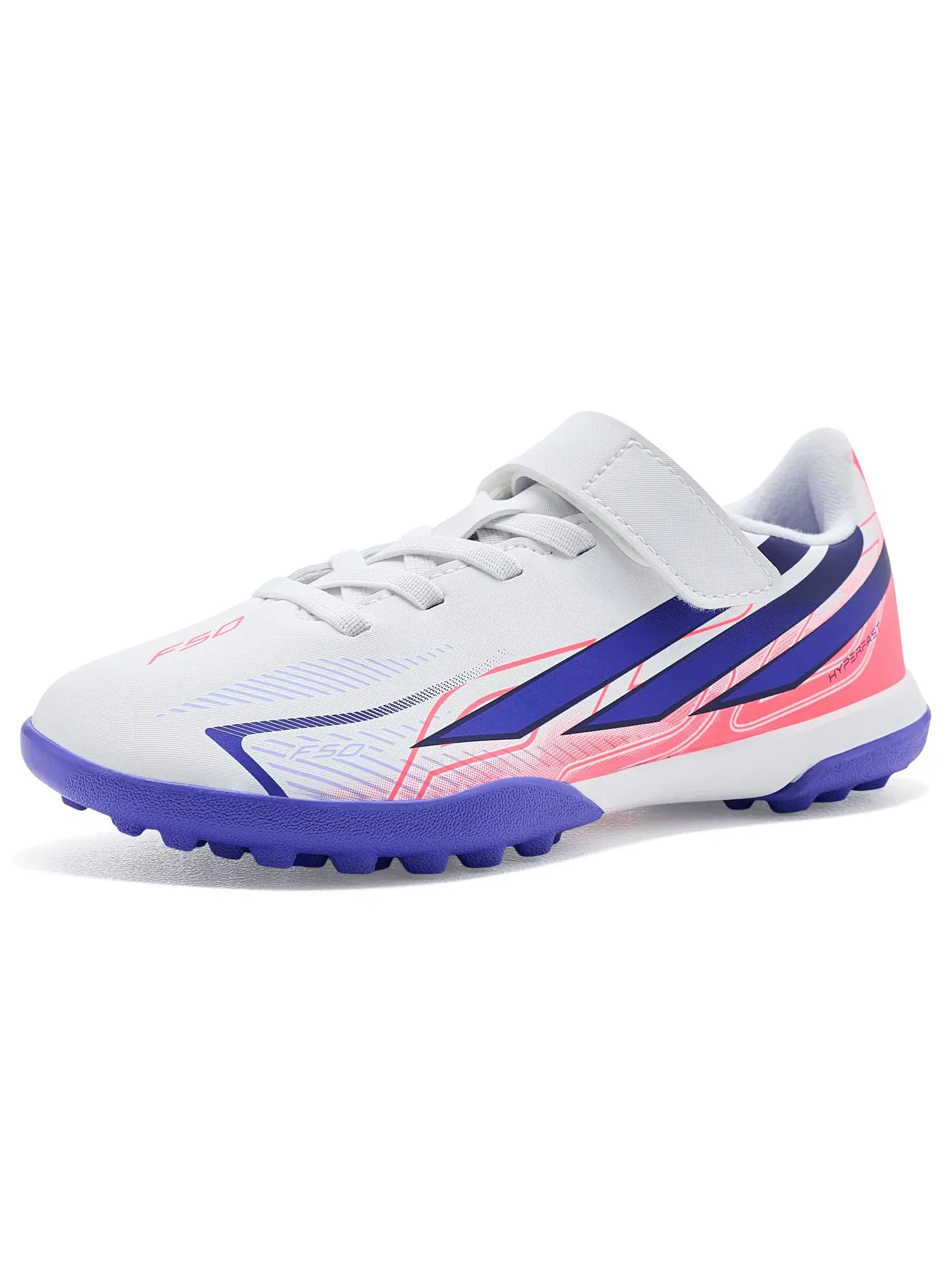 Бутсы F50 Hyperfast Club Hook & Loop Turf (для маленьких и больших детей) Adidas Kids — изображение 1 из 4, белый/фиолетовый
