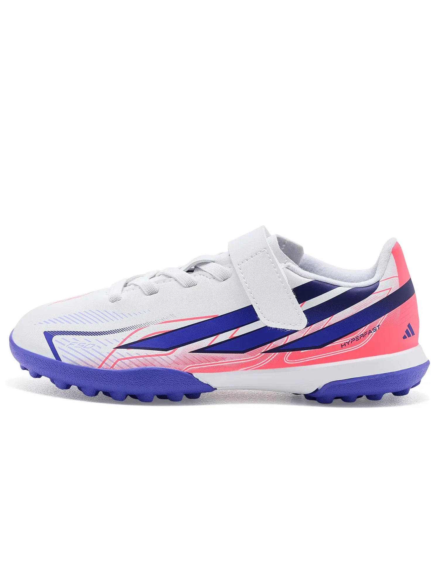 Бутсы F50 Hyperfast Club Hook & Loop Turf (для маленьких и больших детей) Adidas Kids — изображение 4 из 4, белый/фиолетовый