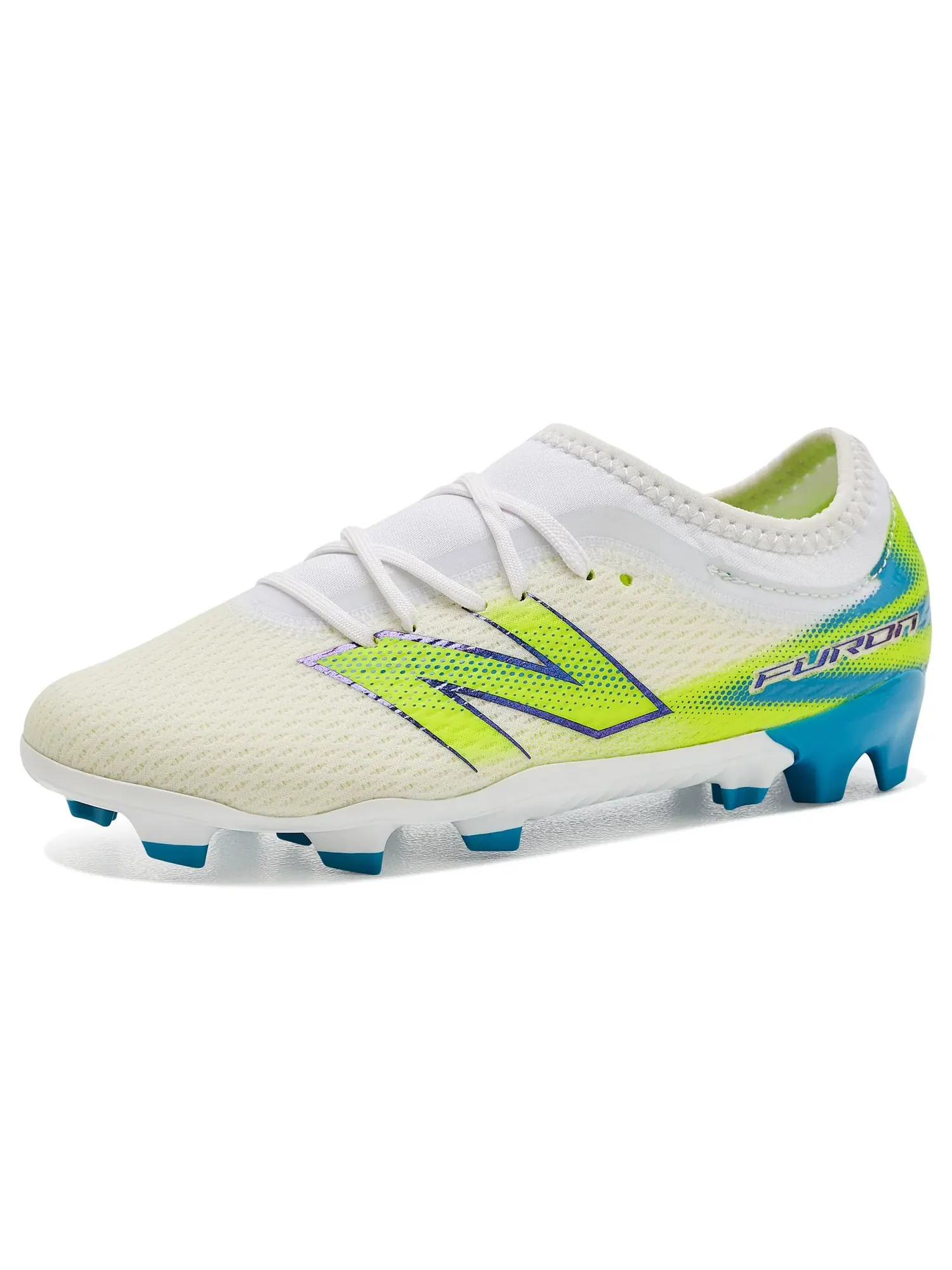 Бутсы Furon Team Junior Fg V9 (для маленьких и больших детей) New Balance Kids — изображение 1 из 4, белый/зеленый