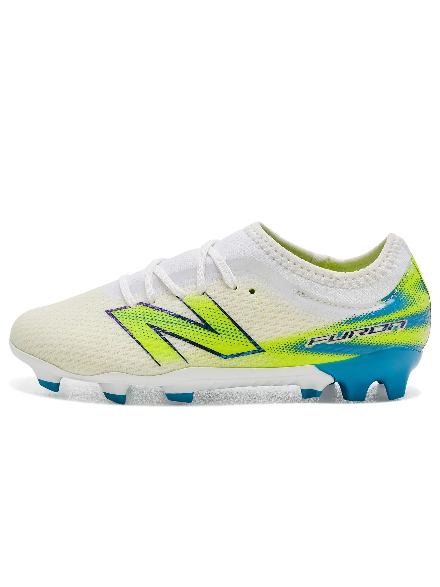 Бутсы Furon Team Junior Fg V9 (для маленьких и больших детей) New Balance Kids — изображение 4 из 4, белый/зеленый