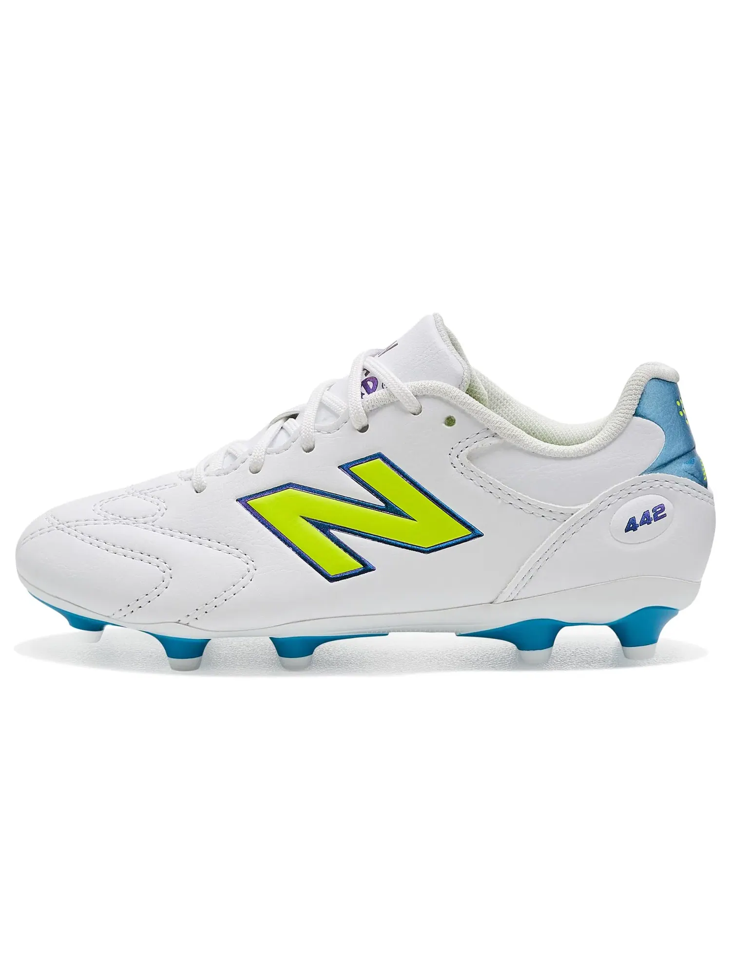 Бутсы 442 Team Junior Fg V3 (для маленьких и больших детей) New Balance Kids — изображение 4 из 4, белый/зеленый