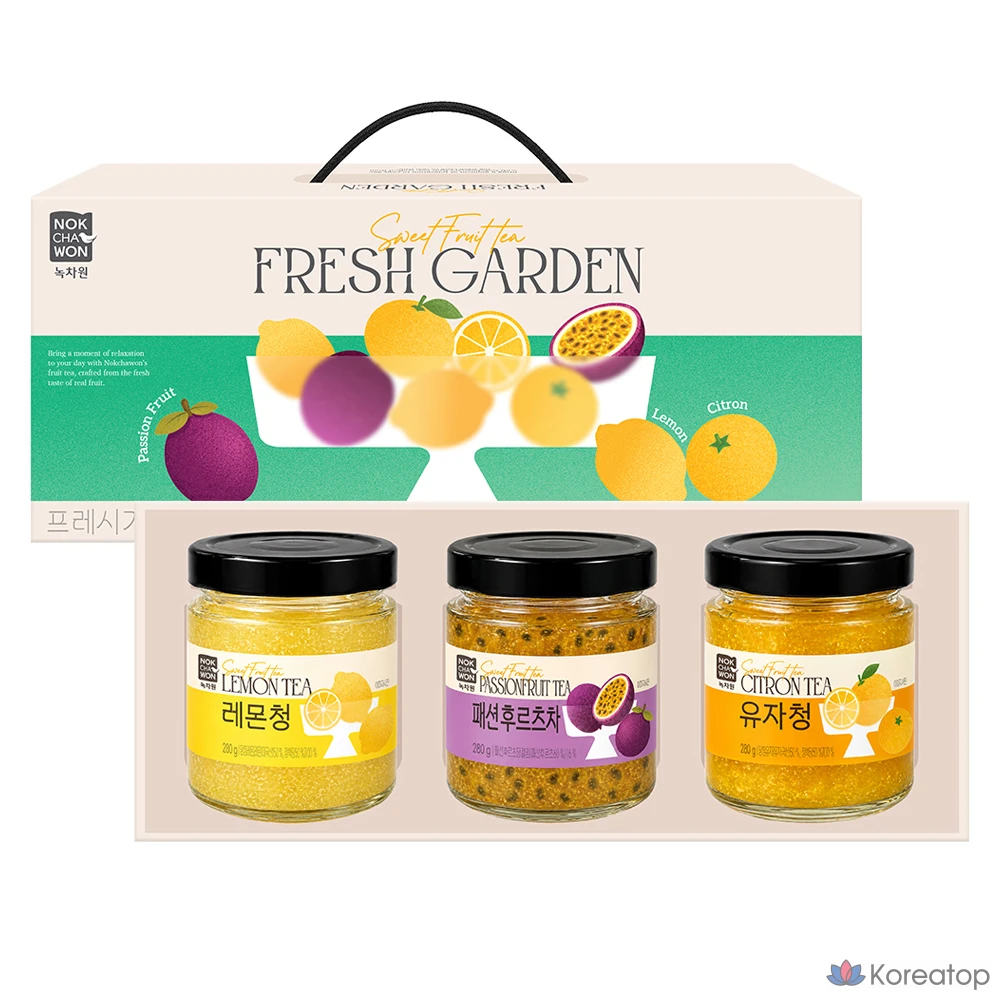 Набор для ухода Nokchawon Fresh Garden Fruit Tea Gift Set (Lemon + Yuzu + Passion Fruit), 840 г, 1 шт.
