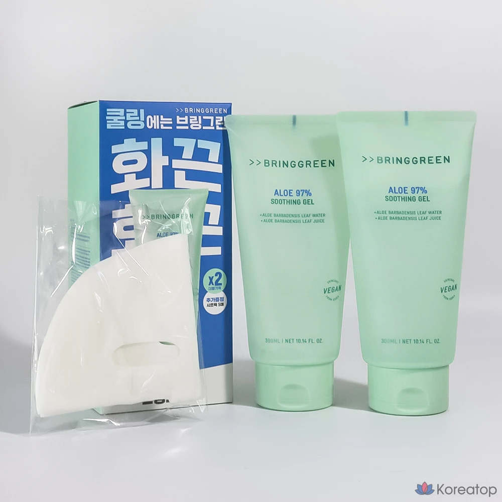 Гель для лица Bring Green Aloe 97% Soothing Gel Double Plan (+маска для лица 5 шт.), 300 мл, 2 шт.