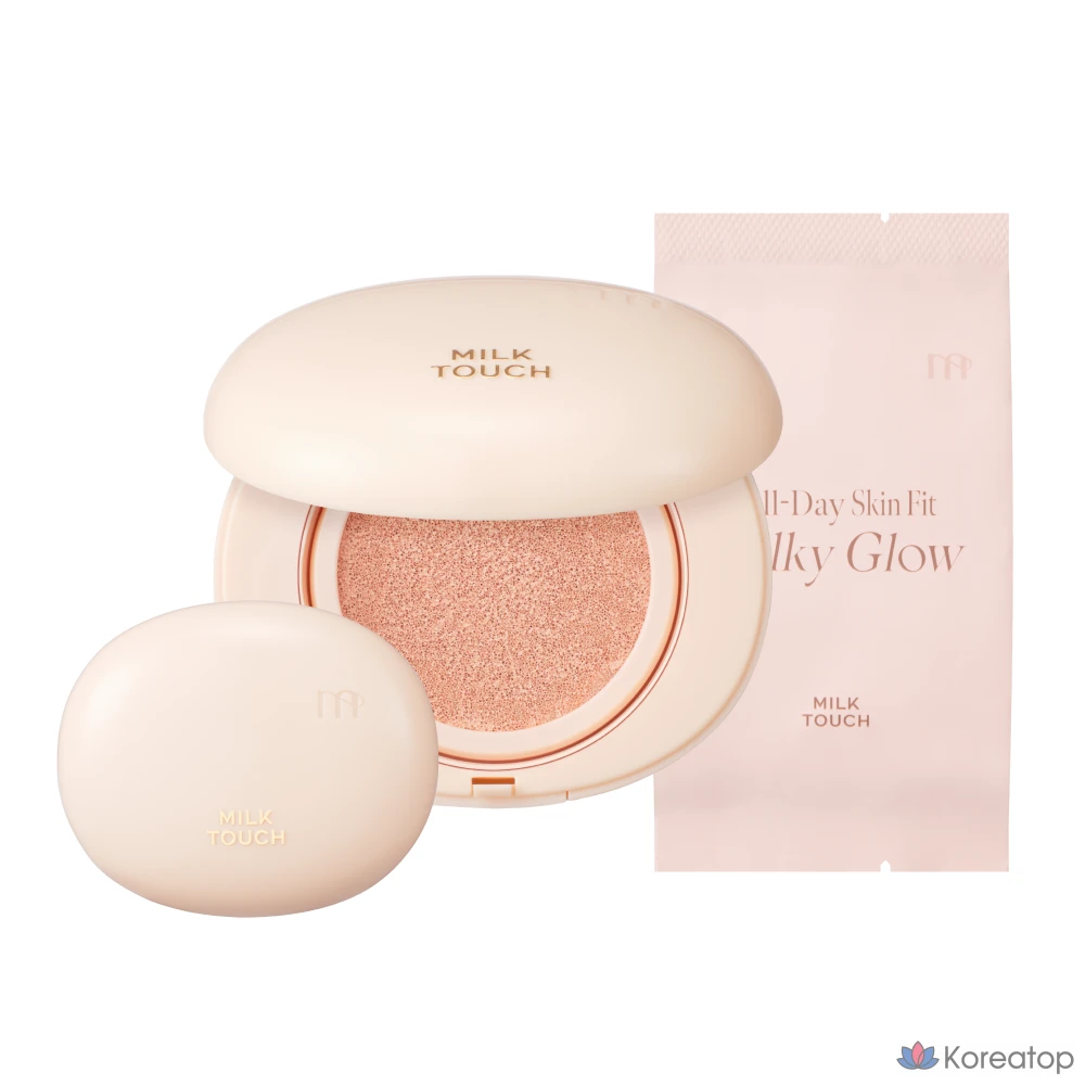 Кушон Milk Touch All Day Skin Fit Milky Glow Cushion, оттенок 03 Natural Beige, 15 г + 15 г + 3 г, 1 шт.