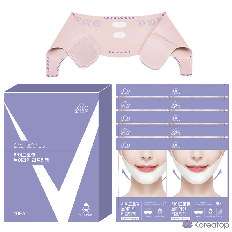 Тканевая маска для лица LOLO SKINNY Two-Step Hydrogel Chin V-Line Collagen Mask + Lifting Band, 22 шт.