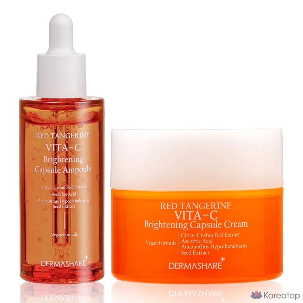 Ампульная сыворотка Dermashare Vegan Red Orange Vitamin C Brightening Capsule Serum + Cream Set, 100 мл, 1 шт.