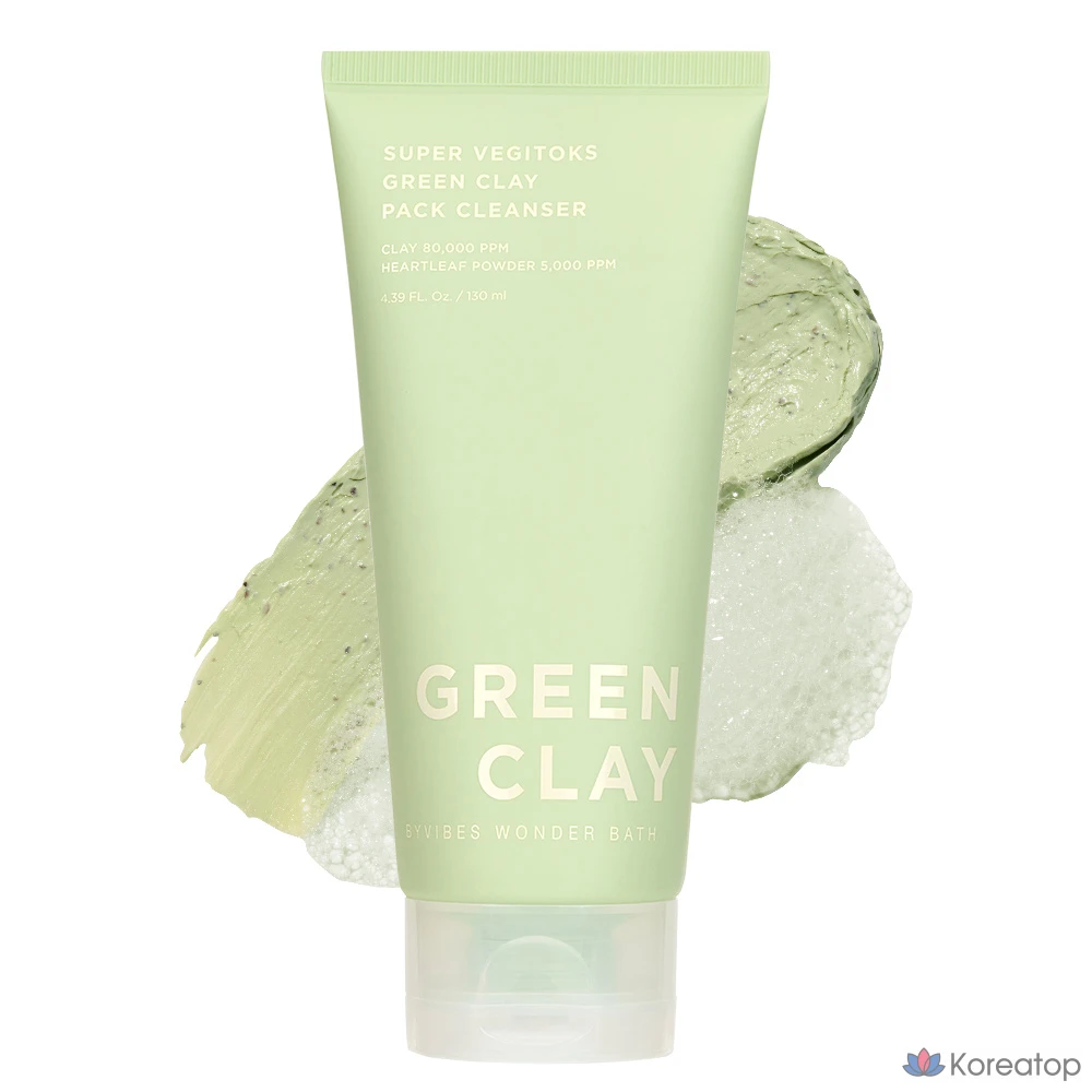 Очищающая глиняная маска Wonder Bath Super Vegitoks Green Clay Pack Cleanser, 130 мл, 1 шт.