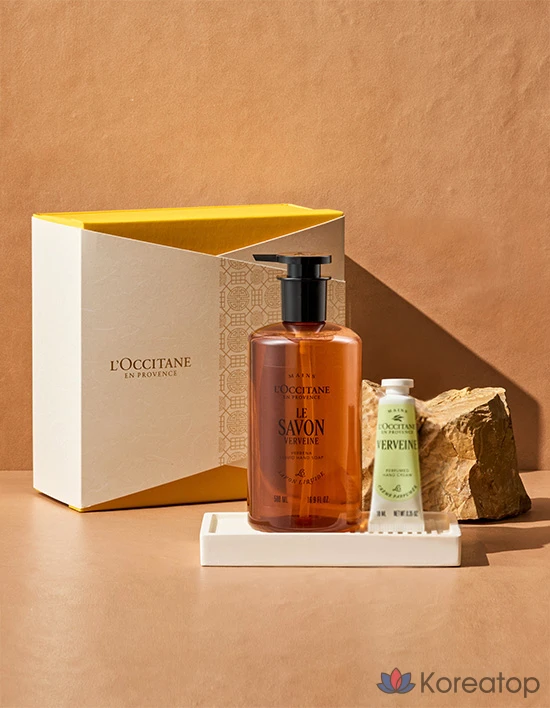 Жидкое мыло для рук Loccitane Shea Verbena Liquid Hand Soap, 500 мл, набор с мыльницей