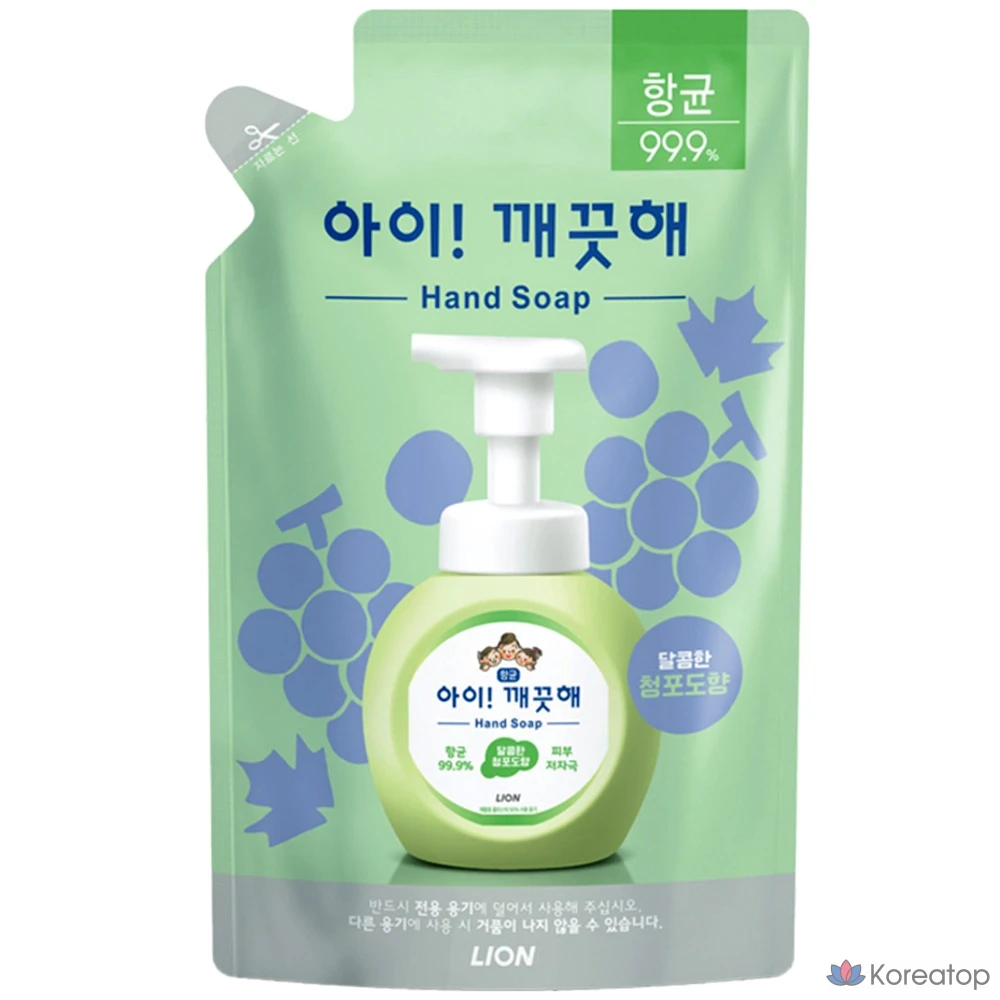 Очищающая пенка для рук Lion I Kkeutae Antibacterial Foam Hand Soap Refill, Green Grape, 450 мл, 1 шт.