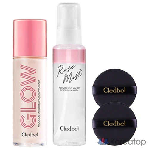 Крем для лица Cledbel Moisturizing Glow Cream, 30 мл + Розовая мист-вода, 100 мл + 2 пуховки, 1 шт.