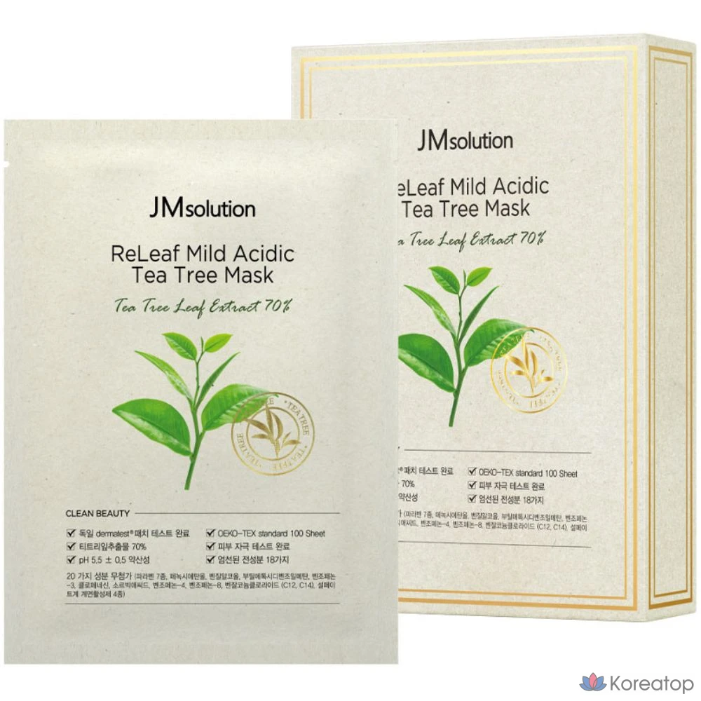 Тканевая маска для лица JM Solution Relief Mild Acid Tea Tree Mask, 30 мл, 40 шт.