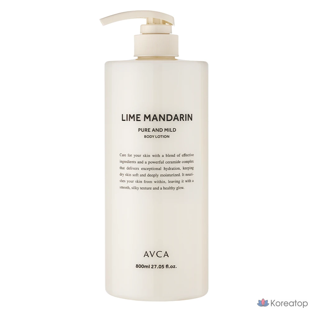 Лосьон для тела AVCA Pure & Mild Ceramide Body Lotion, аромат лайма и мандарина, 800 мл, 1 шт.
