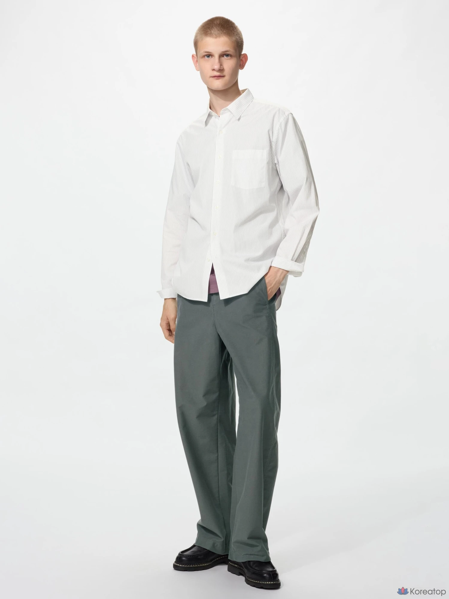 Рубашка Uniqlo Broadcloth Shirt Regular Collar Stripe A, фото 2