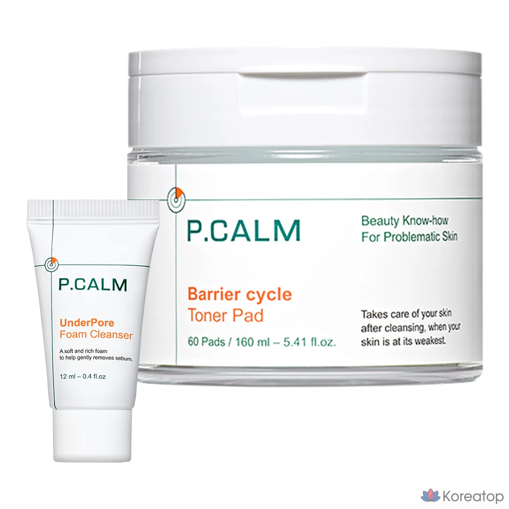 Тканевая маска для лица P.CALM Barrier Cycle Soothing Toner Pad + Under Pore Foam Cleansing, 160 мл + 12 мл, 60 шт.