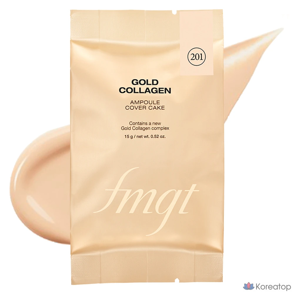 Кушон-пудра FMGT The Face Shop New Gold Collagen Cover Cake Refill, оттенок 201 Apricot Beige, 15 г, 1 шт.