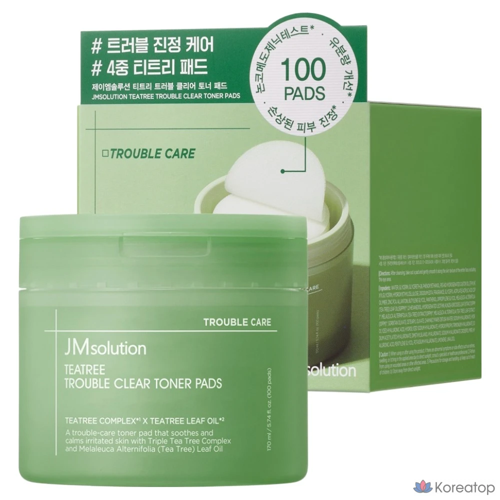 Тонер-пэды JM Solution Teatree Trouble Clear Toner Pad, 170 мл, 100 шт.