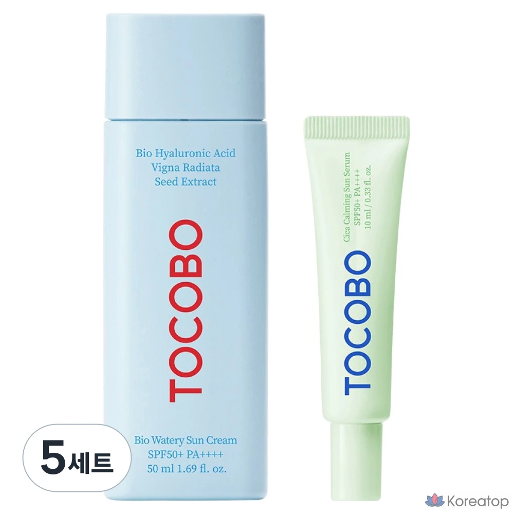 Набор для ухода Tocobo Bio Watery Sun Cream + Cica Calming Sun Serum SPF50+ PA++++ 2-piece Set, 50 мл + 10 мл, 5 шт.