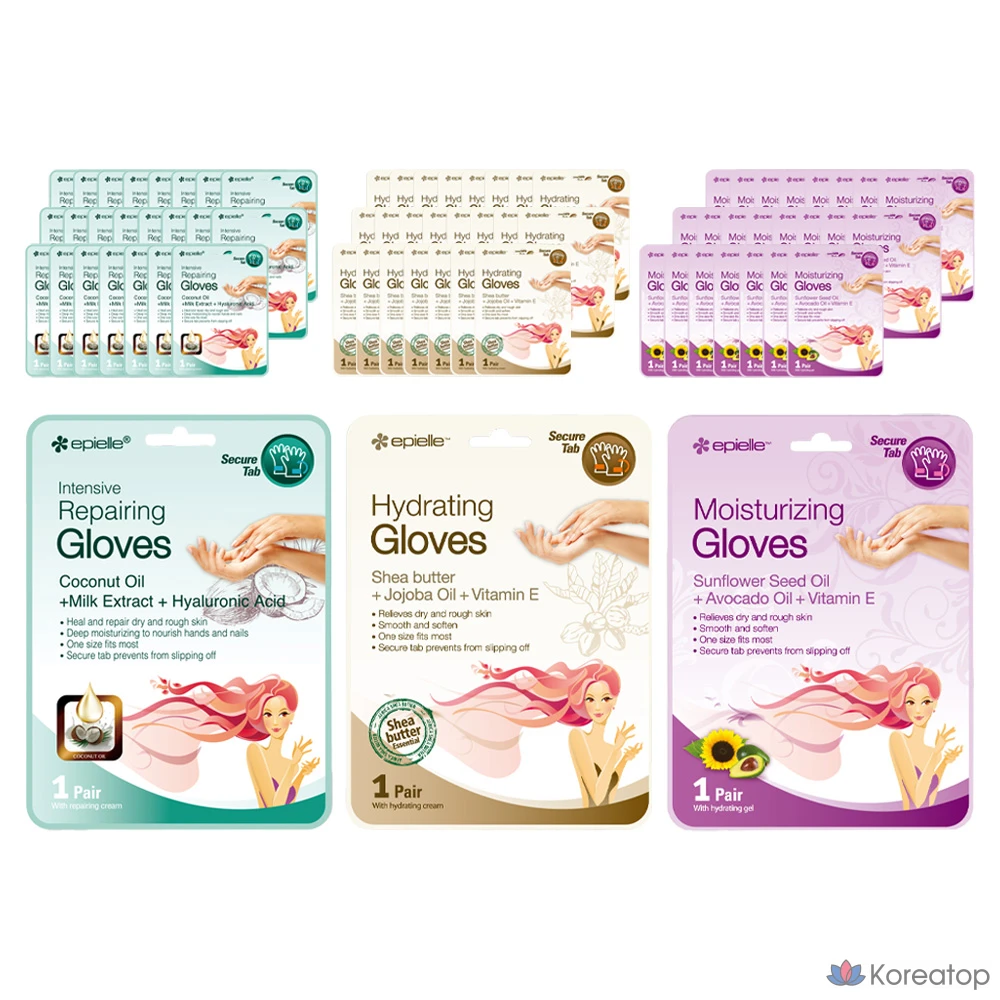 Тканевая маска для рук Epielle Hand Mask Pack (Moisturizing + Hydrating + Intensive Repairing), 12 шт.