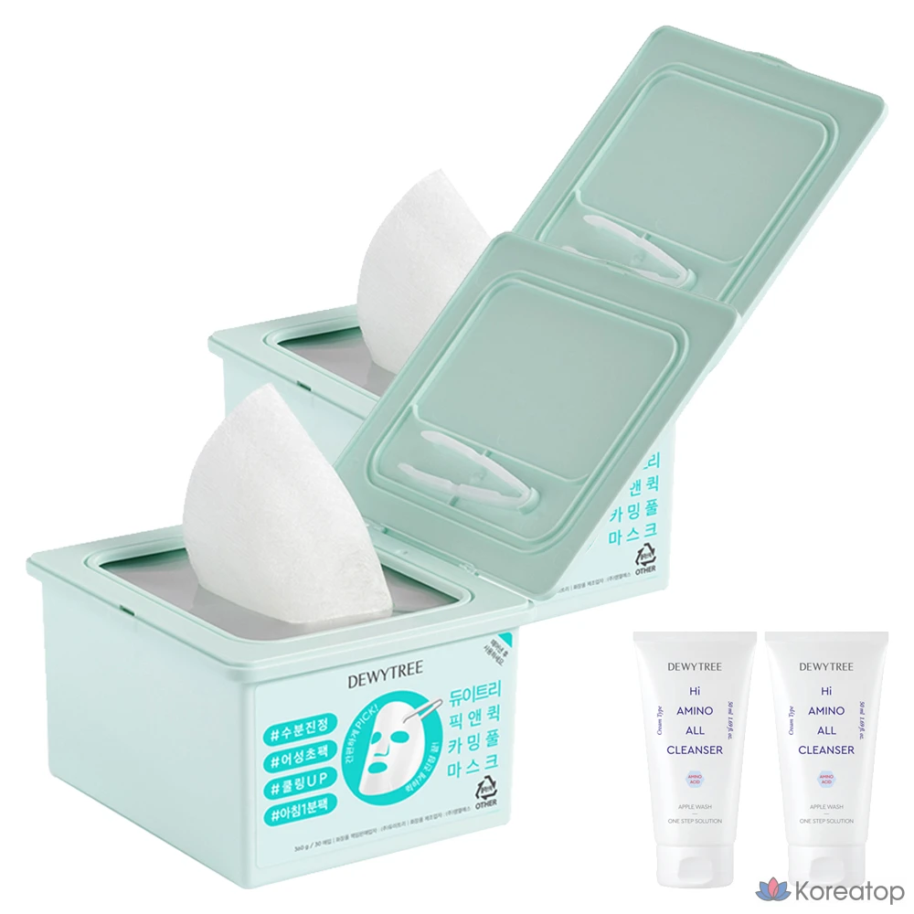 Тканевая маска для лица Dewytree Pick and Quick Calming Full Mask + High Amino Cleansing Foam, 50 мл, 4 шт.