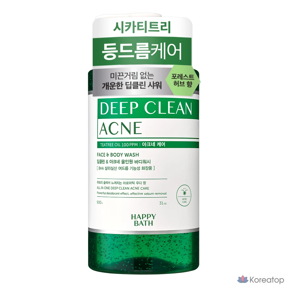 Гель для душа Happy Bath Deep Clean Tea Tree Acne Care All-in-one Body Wash Aromatic Woody, 900 г, 1 шт.