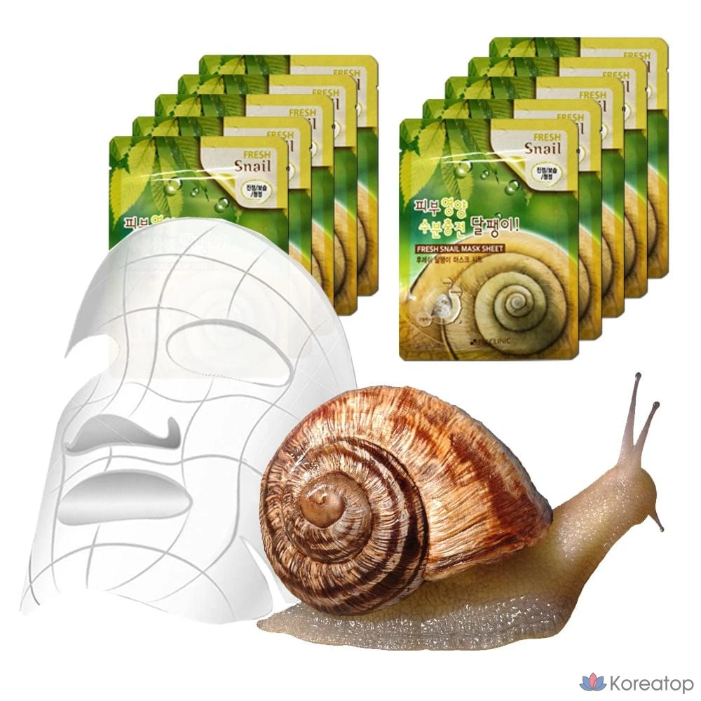 Тканевая маска для лица 3W Clinic High Adhesion Snail 3W Travel Hot Cold Mask Sheet, 10 шт.