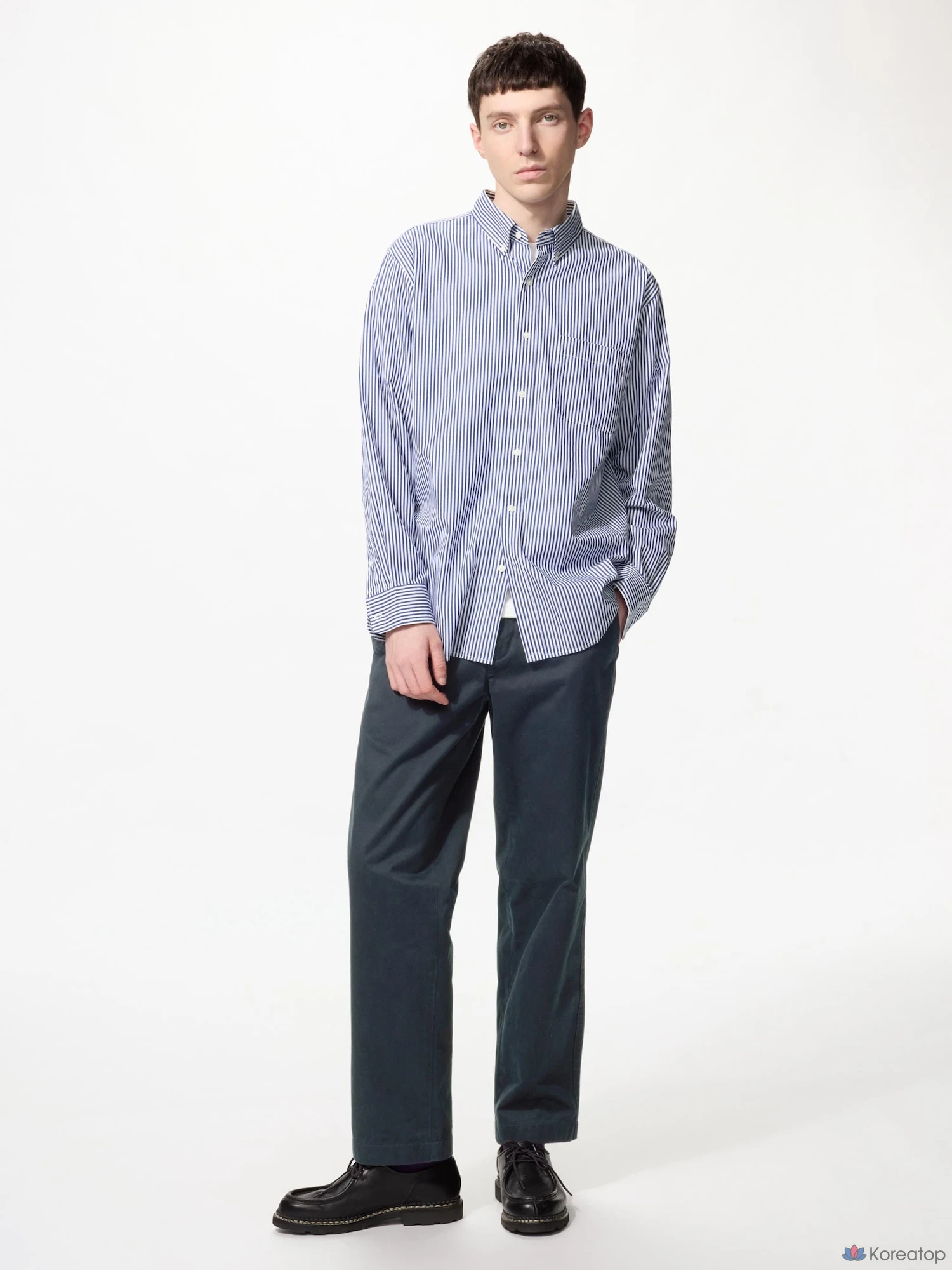 Рубашка Uniqlo Broadcloth Shirt Button-Down Collar, в полоску, фото 2