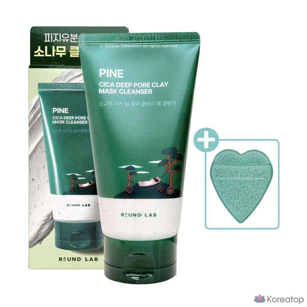 Глиняная маска-пенка для лица Round Lab Pine Cica Deep Pore Clay Pack Cleanser (+ спонж для очищения), 150 мл, 1 шт.