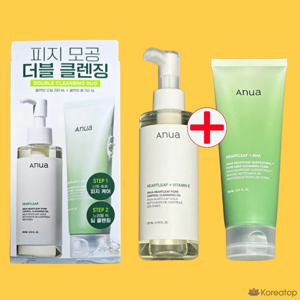 Набор для ухода Anua PDRN Pore Double Cleansing Set (Heartleaf Cleansing Oil + Quercetin Pore Foam), 350 мл, 1 шт.