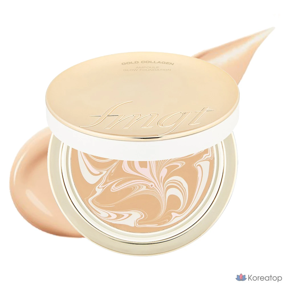 Ампульная сыворотка-основа FMGT The Face Shop Gold Collagen Ampoule Glow Foundation, оттенок 201 Apricot Beige, 15 г, 1 шт.