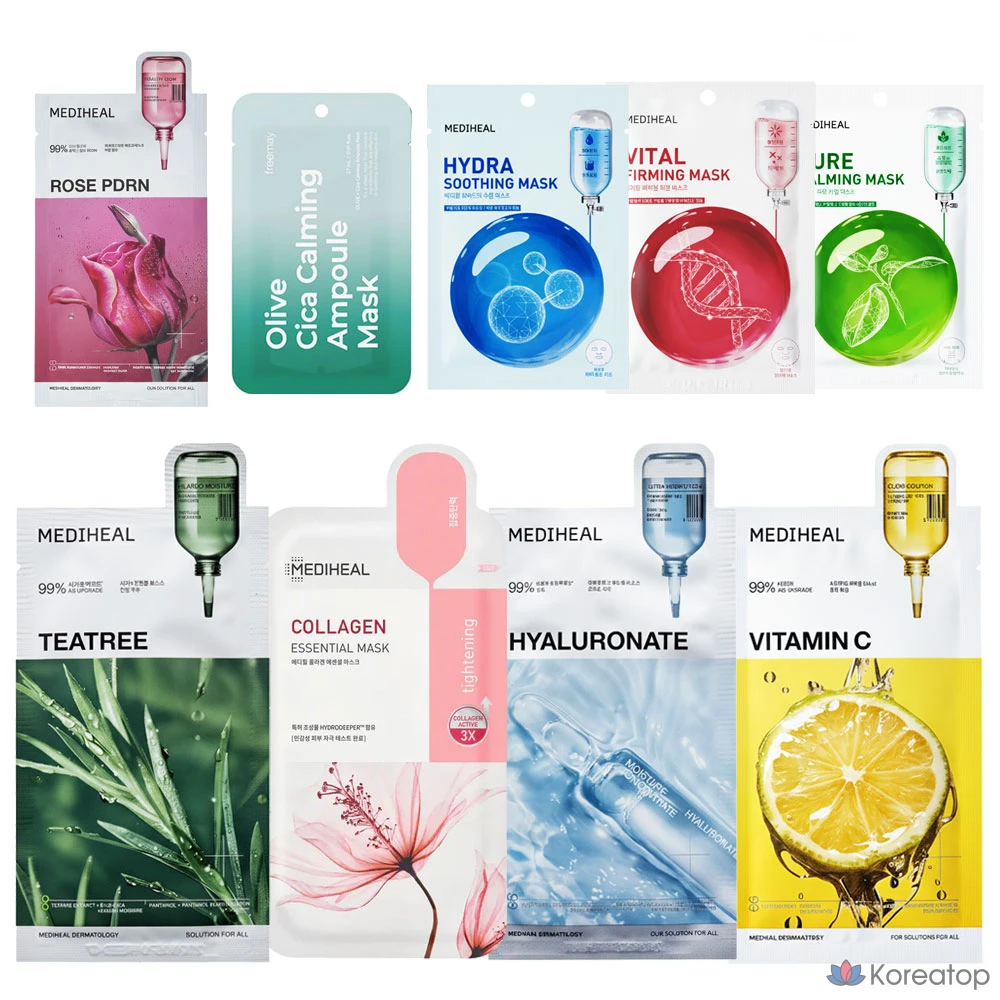 Тканевая маска для лица MEDIHEAL Best Mask Pack Set (Hydrating + Collagen + Tea Tree), 70 шт.