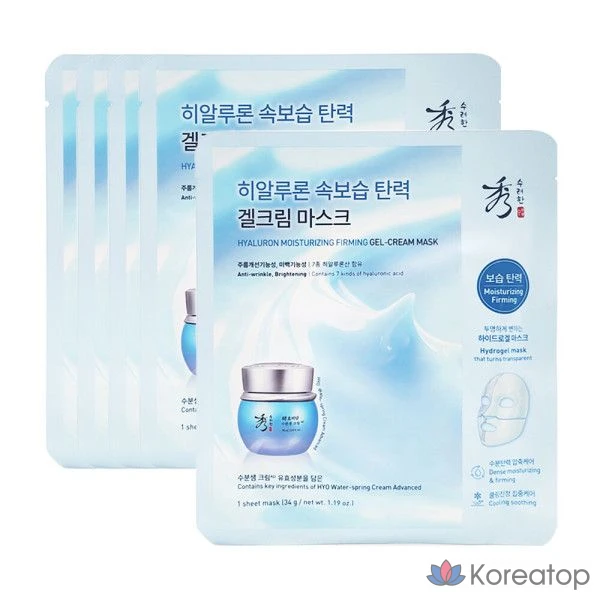 Тканевая маска для лица Sooryehan Hyobidam Moisture Well Hyaluron Gel Cream Mask, 34 г, 5 шт.
