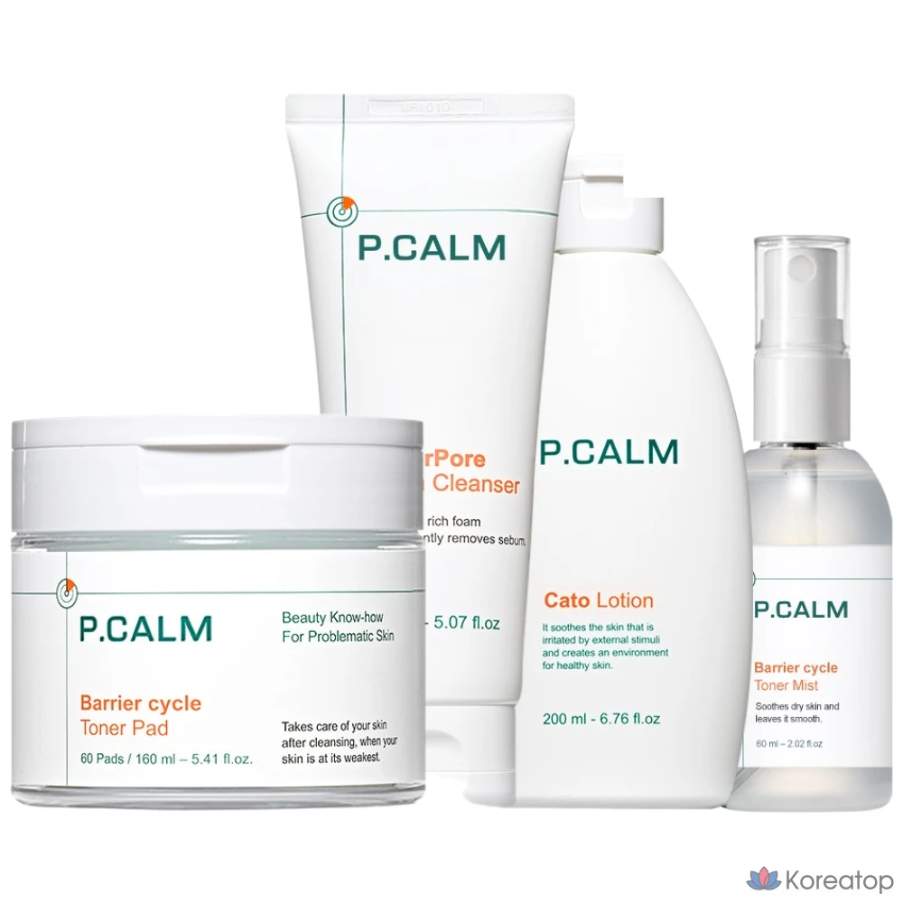 Набор для ухода P.Calm Under Pore Bateka Foam Cleansing 150 мл + Barrier Cycle Toner Pad 160 мл + Cato Lotion 200 мл + Barrier Cycle Toner Mist 60 мл, 1 шт.