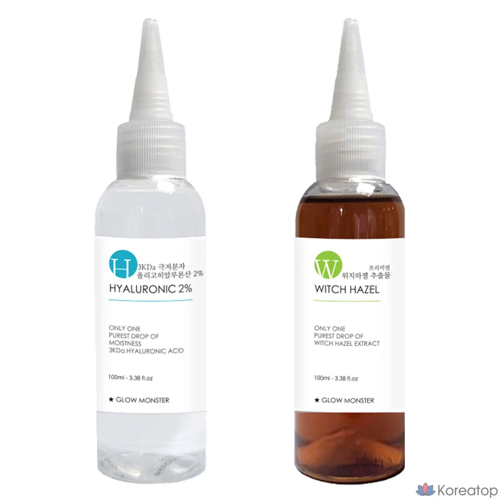 Набор для ухода Glow Monster Premium Witch Hazel Extract 100ml + 3Kda Oligo Hyaluronic Acid 2% Essence 100ml, 1 шт.