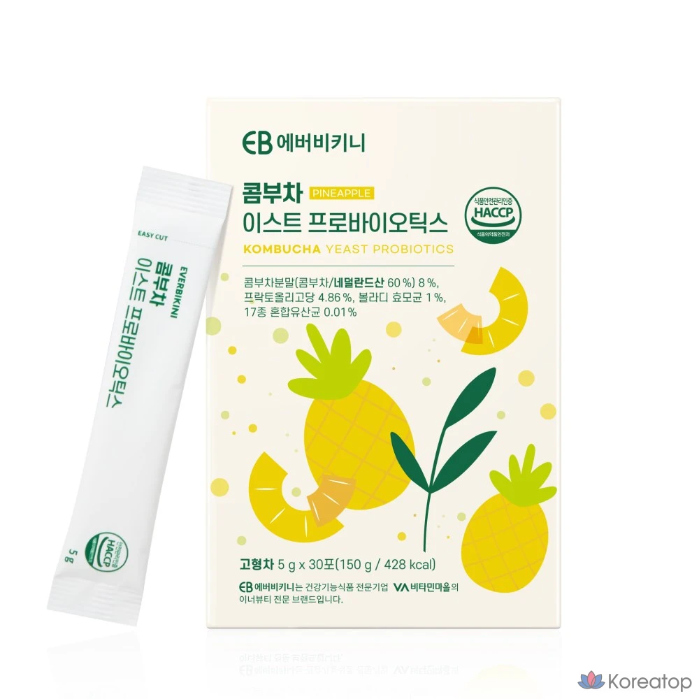 Пищевая добавка EverBikini Kombucha Yeast Probiotics Pineapple Flavor, 150 г, 30 шт.