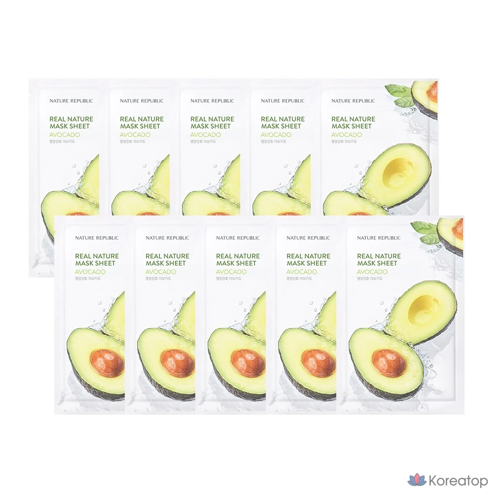 Тканевая маска для лица Nature Republic Real Nature Avocado Mask, 30 шт.