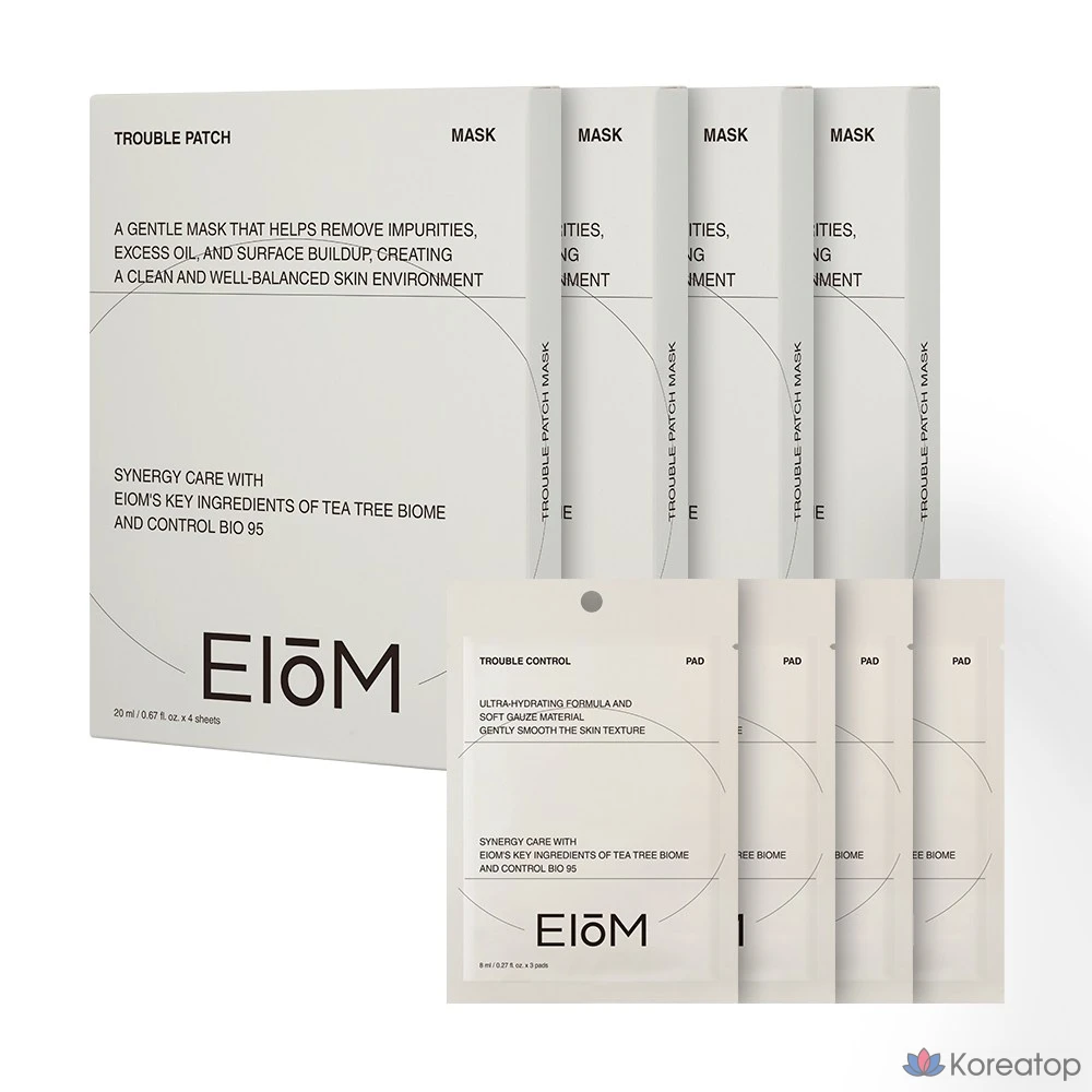 Тканевая маска для лица EIOM Trouble Sebum Absorption Mask Pack + Trouble Control Pad Set, 4 шт.