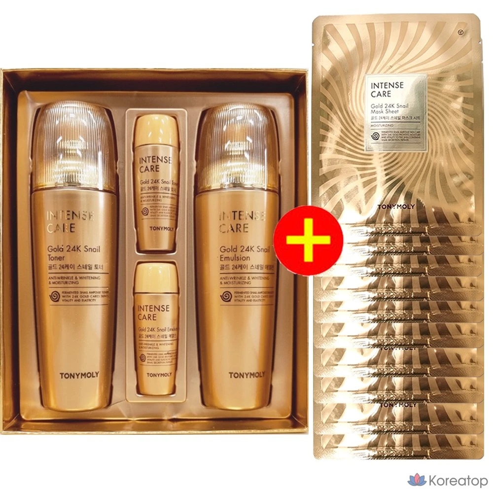 Набор для ухода Tony Moly Intense Care Gold 24K Snail 2-piece Set + Тканевая маска для лица, 10 шт., 1 шт.