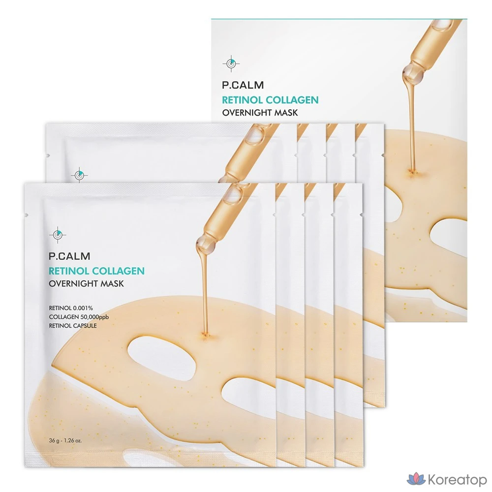 Ночная гидрогелевая маска для лица P.CALM Retinol Collagen Pore Elasticity Overnight Hydrogel Mask, 36 г, 8 шт.