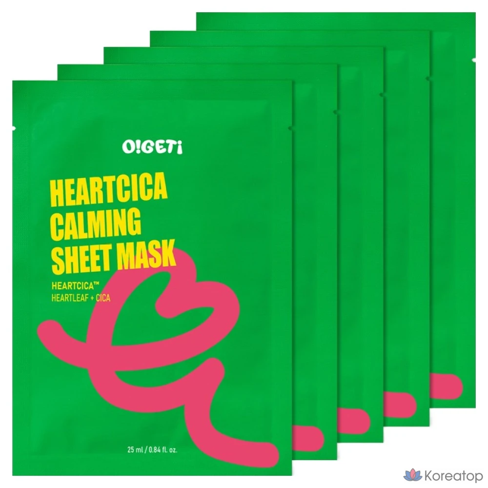 Тканевая маска для лица O!GETi Heart Cica Calming Sheet Mask, 5 шт.
