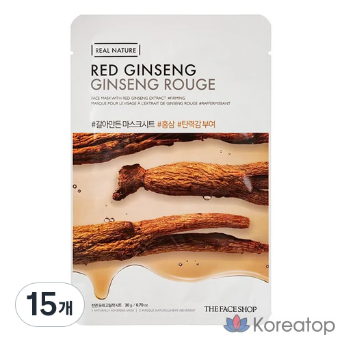 Тканевая маска для лица The Face Shop Real Nature Red Ginseng Mask Sheet, 15 шт.
