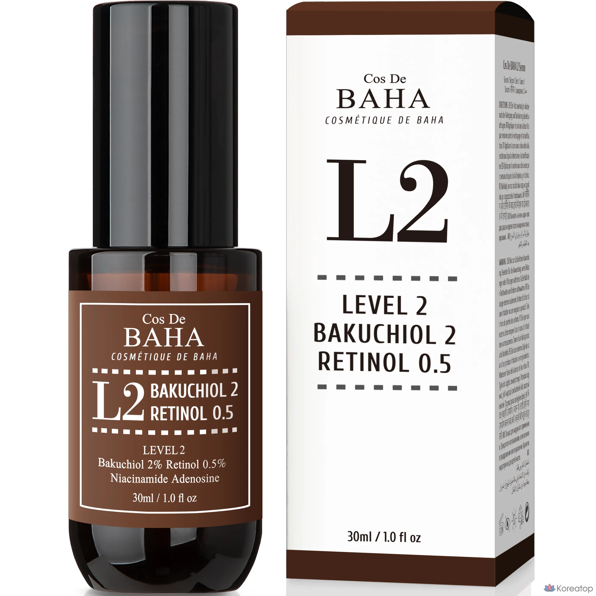 Ампульная сыворотка Cos De Baha L2 Bakuchiol 2% Retinol 0.5% Ampoule Serum, 30 мл, 1 шт.