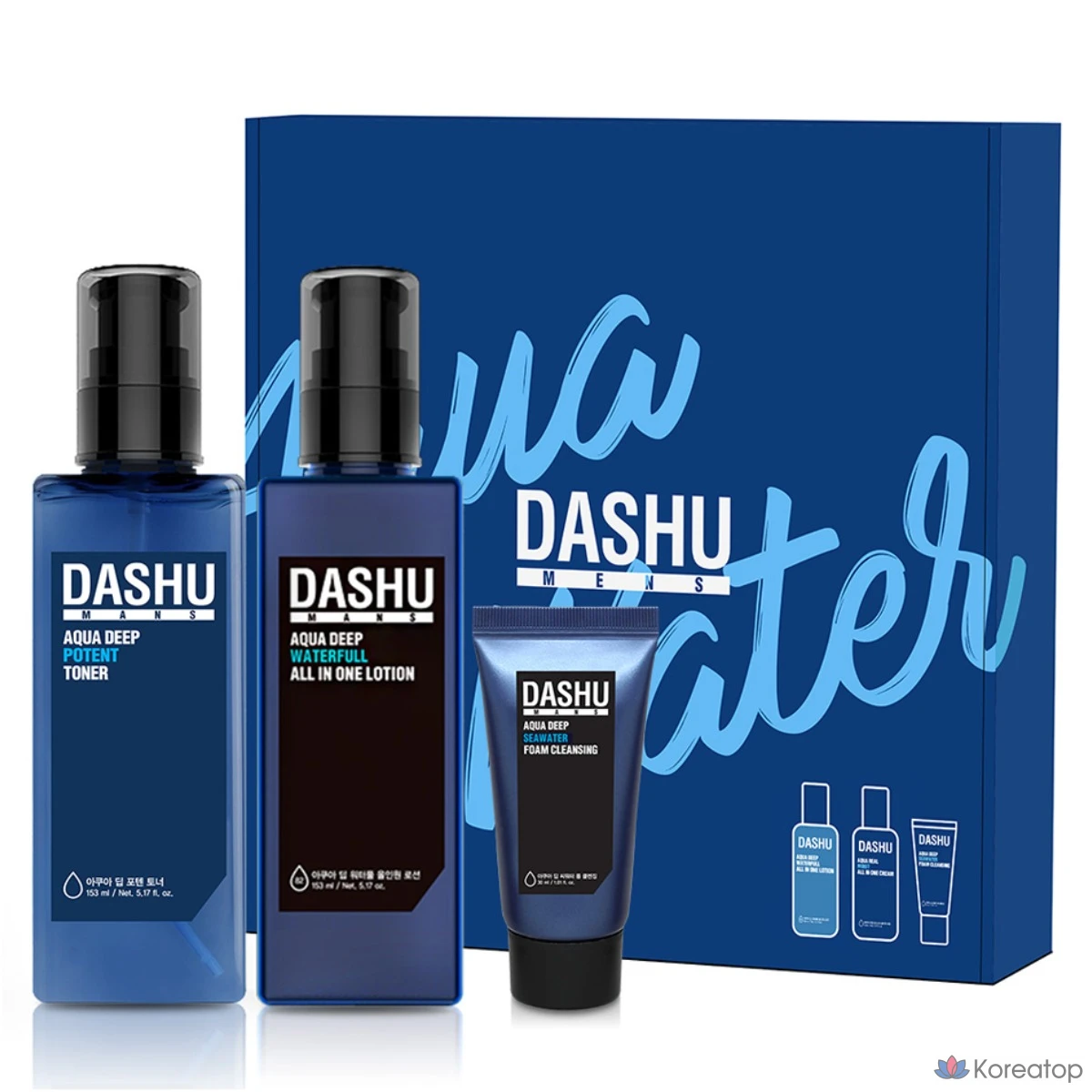 Набор для ухода DASHU Men's Aqua Skincare Basic Poten 3-piece Set (Toner 153 мл + All-in-One Lotion 153 мл + Foam Cleansing 30 мл), 1 шт.