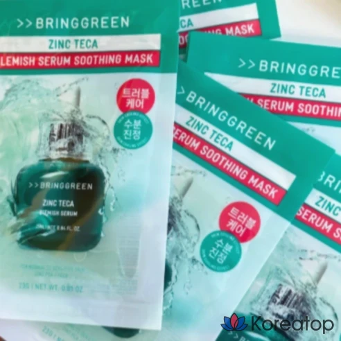 Тканевая маска для лица Bring Green Zinc Teca Trouble Serum Soothing Mask, 4 шт.