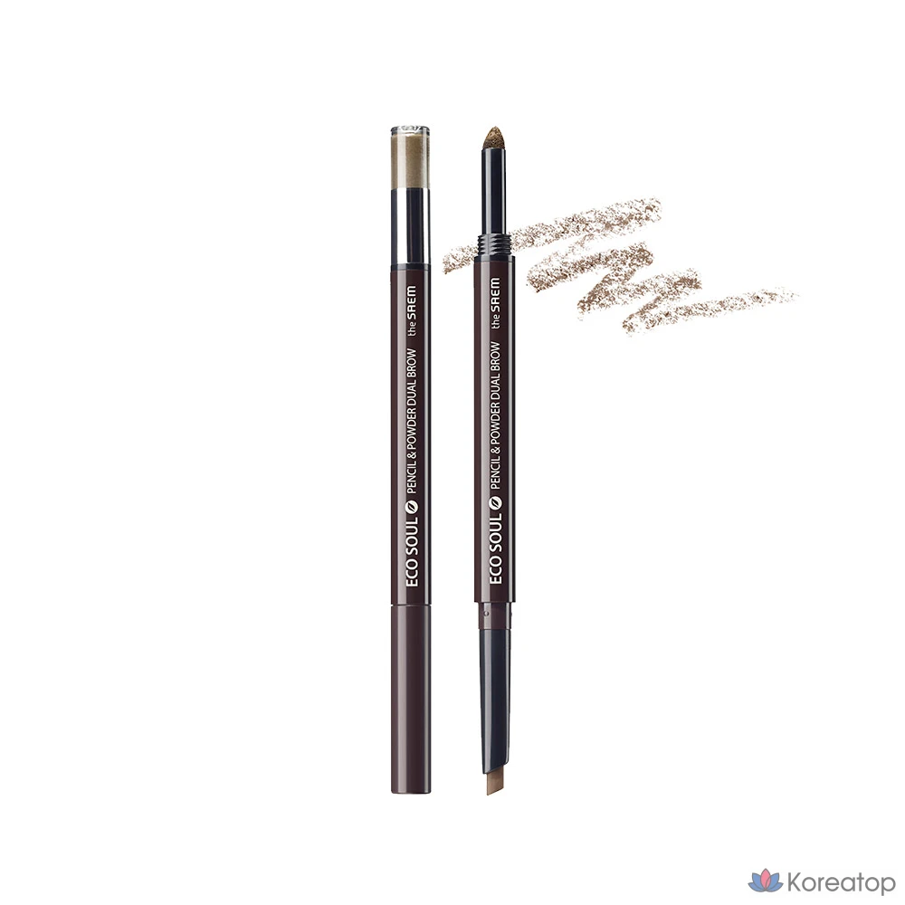 Карандаш для бровей The Saem Eco Soul Pencil and Powder Dual Eyebrow Auto Pencil, оттенок 01 Brown, 0.3 г, 1 шт.