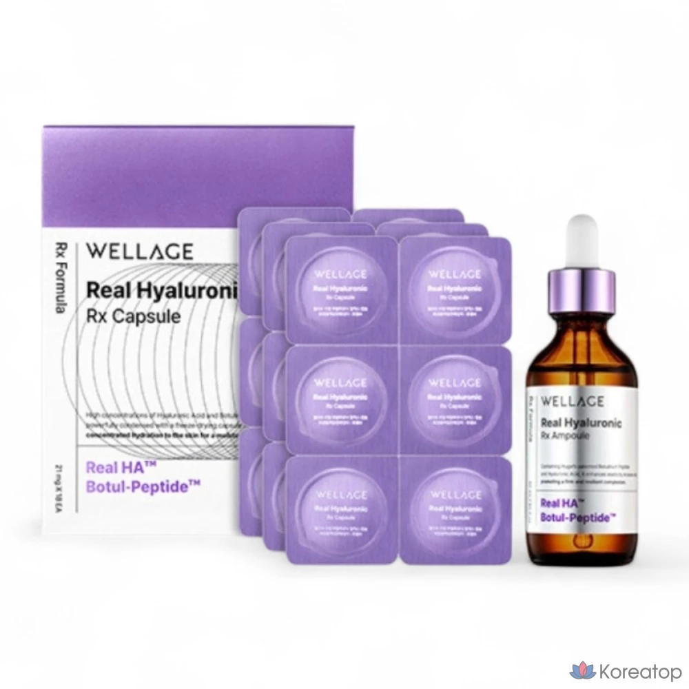 Ампульная сыворотка WELLAGE Real Hyaluronic Capsule Ampoule Season 4 (18 капсул) + Peptide Ampoule, 55 мл, 1 шт.