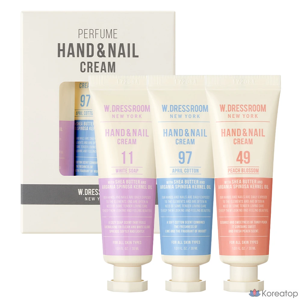 Набор для ухода W.Dressroom Perfume Hand &amp; Nail Cream 3-piece Set (White Soap + April Cotton + Peach Blossom), 1 шт.