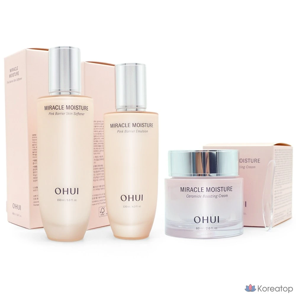 Набор для ухода Ohui Miracle Moisture Pink Barrier 3-piece Set (Toner + Emulsion + Cream), 1 шт.
