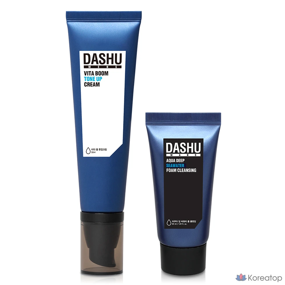 Набор для ухода DASHU Men's Vita Boom Tone-up Cream + Aqua Deep Sea Water Foam Cleansing 2-piece Set, оттенок White, 1 шт.
